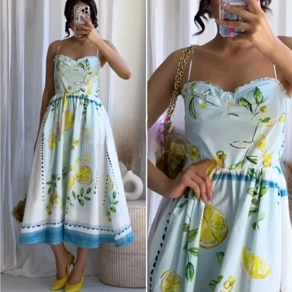 Zara Lemon Print cotton Dress NWT - Picture 2 of 13